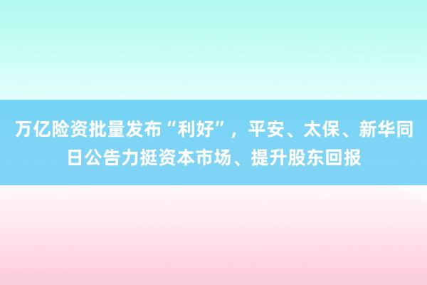 万亿险资批量发布“利好”，平安、太保、新华同日公告力挺资本市场、提升股东回报