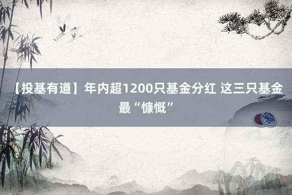 【投基有道】年内超1200只基金分红 这三只基金最“慷慨”