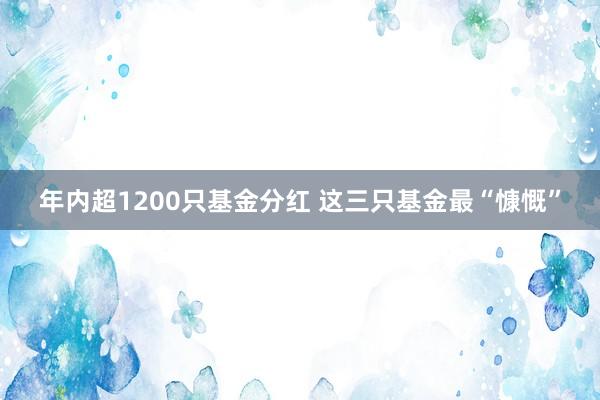 年内超1200只基金分红 这三只基金最“慷慨”