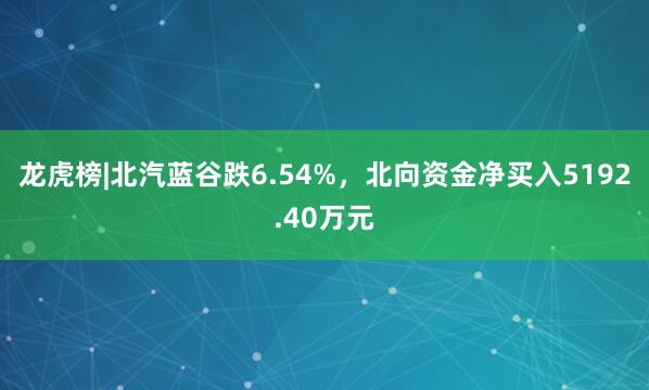 龙虎榜|北汽蓝谷跌6.54%，北向资金净买入5192.40万元