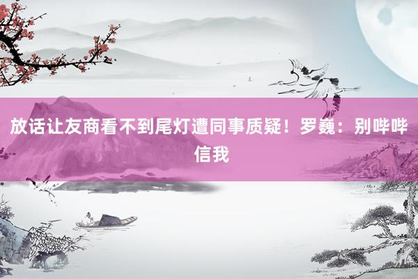 放话让友商看不到尾灯遭同事质疑！罗巍：别哔哔 信我