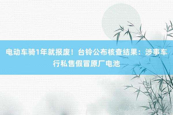 电动车骑1年就报废！台铃公布核查结果：涉事车行私售假冒原厂电池