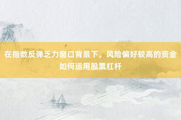 在指数反弹乏力窗口背景下，风险偏好较高的资金如何运用股票杠杆