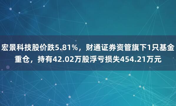宏景科技股价跌5.81%，财通证券资管旗下1只基金重仓，持有42.02万股浮亏损失454.21万元