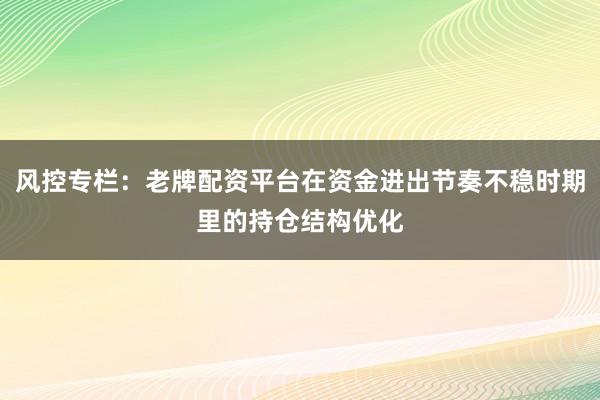 风控专栏：老牌配资平台在资金进出节奏不稳时期里的持仓结构优化