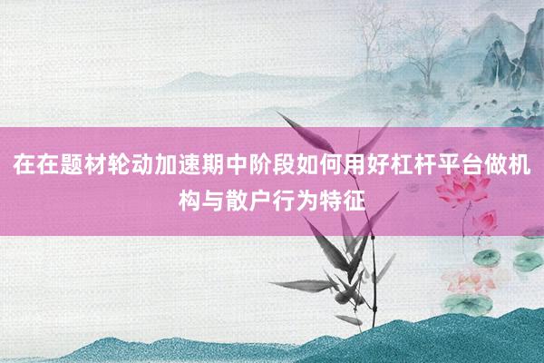 在在题材轮动加速期中阶段如何用好杠杆平台做机构与散户行为特征