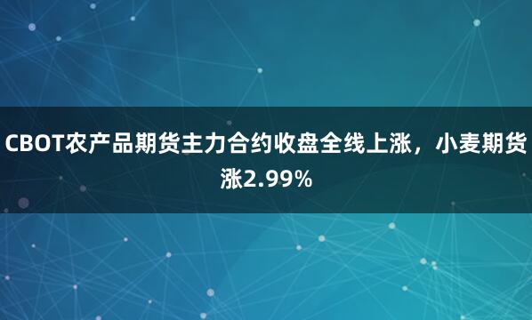 CBOT农产品期货主力合约收盘全线上涨，小麦期货涨2.99%