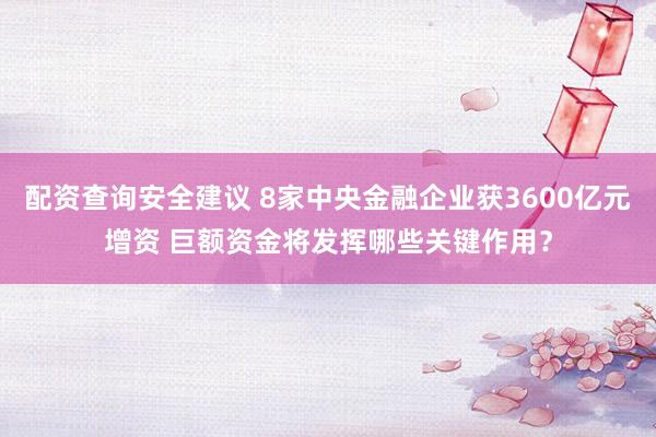 配资查询安全建议 8家中央金融企业获3600亿元增资 巨额资金将发挥哪些关键作用？