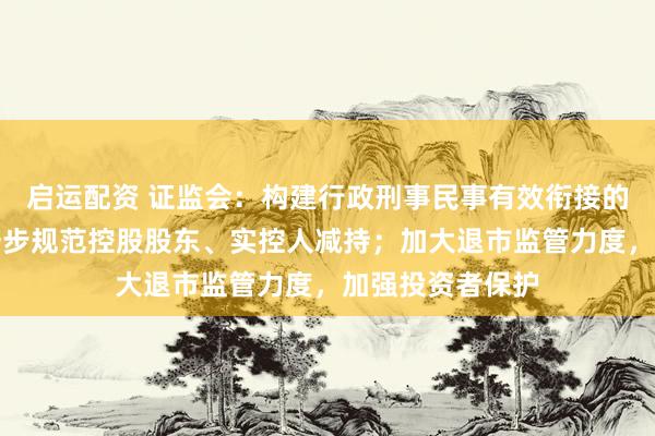 启运配资 证监会：构建行政刑事民事有效衔接的追责体系；进一步规范控股股东、实控人减持；加大退市监管力度，加强投资者保护