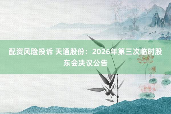 配资风险投诉 天通股份：2026年第三次临时股东会决议公告