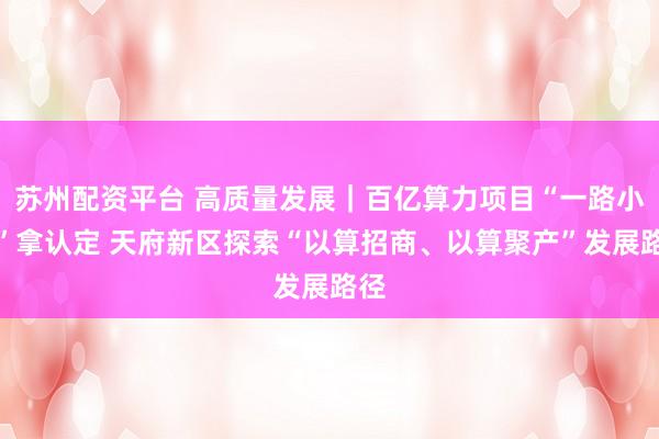 苏州配资平台 高质量发展｜百亿算力项目“一路小跑”拿认定 天府新区探索“以算招商、以算聚产”发展路径